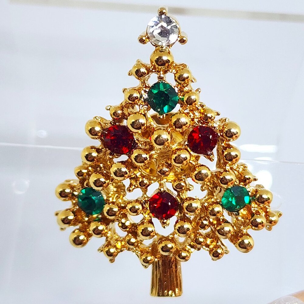 Vintage EISENBERG Rhinestone Christmas Tree Tie Tack Lapel Pin Brooch Book Piece